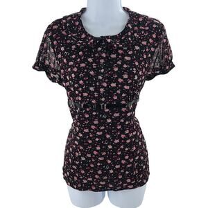 INC women's blouse black floral Size Large Whimsy Fairy grunge fairy goth Office